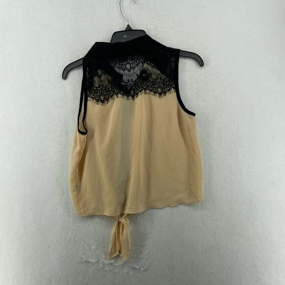 Forever 21 Crop Top Womens Sz S Black Contrast Cream Lace Neck Button Knot Hem - Picture 2 of 10